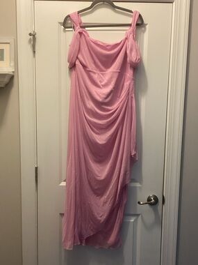 Pink Draped Maxi Dress - Elegant Evening Gown